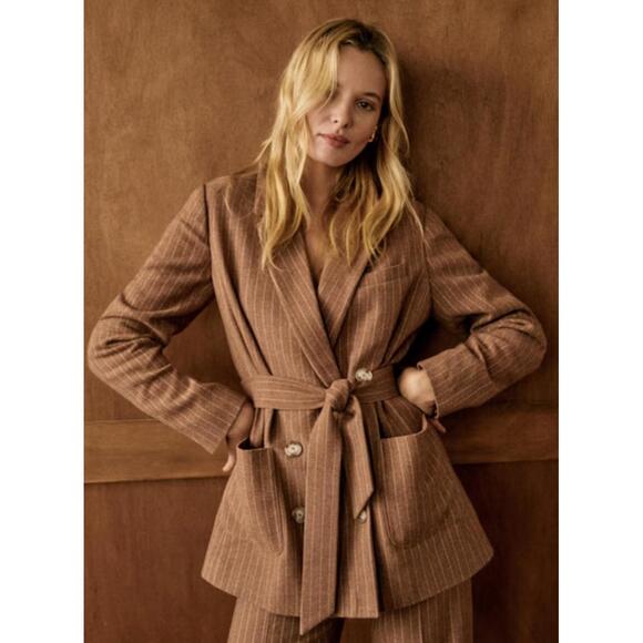 Sézane Beryn Jacket in Ecru/Brown Stripes Size 44 US 12